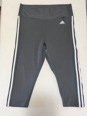 adidas Girls Black Capri Leggings with White Side Stripes